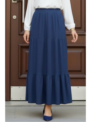 İmaj Butik Indigo Eteği Katlı Bel Lastikli Bürümcük Etek