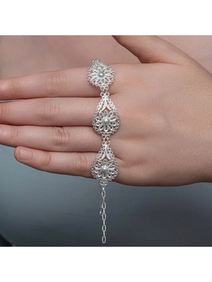 Bazarhane Gümüş Damla Papatya Telkari Kadın Bileklik