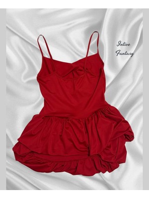 Intive Lingerie Intive Eteği Kabartmalı Balon Kesim Ince Askılı V Yaka Mini Gecelik/elbise