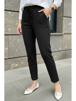 İmaj Butik Siyah Bel Lastikli Çimalı Modal Pantolon