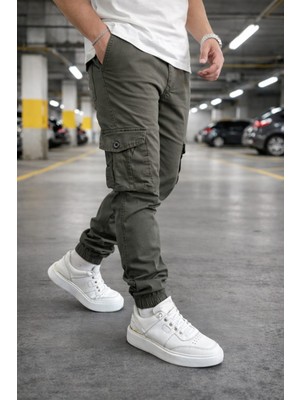 Lorda Giyim Erkek Pantalon Liktalı Kargo Cepli Yuksek Bel Fermuarlı Lastik Paça