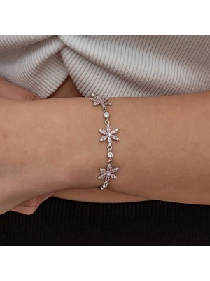 Bazarhane Gümüş Pembe Lotus Çiçeği Kadın Bileklik