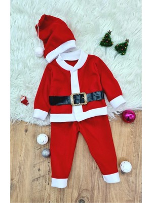 Marsilyan Erkek Çocuk Noel Baba Yılbaşı Kostümü Şapkalı Kemerli Bebek Kostümü