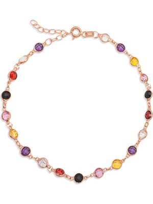 Bazarhane Gümüş Rose Renkli Taşlı Kadın Halhal