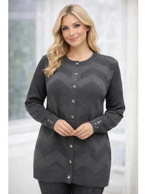 Stilmony Kadın Zarif Şık Model Zigzag Desenli Düğmeli Standart Merserize Genç Hırka