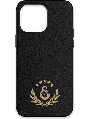 iPhone 14 Pro Uyumlu Galatasaray 5 Yıldız Gold Arma Deri Magsafe Lisanslı Telefon Kılıfı