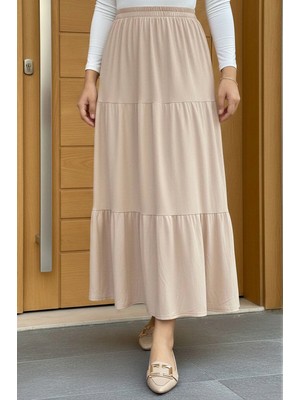 İmaj Butik Bej Eteği Katlı Bel Lastikli Bürümcük Etek