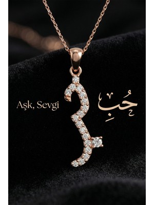 Roza Silver 925 Ayar Zirkon Taşlı Rose Hub (Aşk) Yazılı Gümüş Kolye