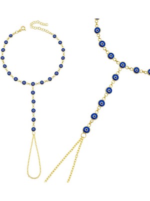 Bazarhane Gümüş Gold Lacivert Nazar Boncuklu Şahmeran