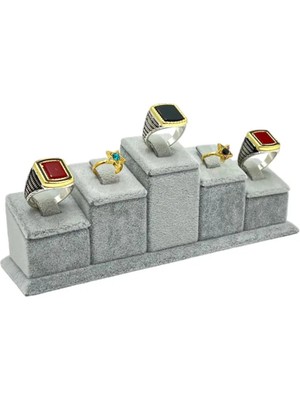 Sezgin Kutu ve Aksesuar 5 Li Grup Yüzük Standı Düz Süet Gri