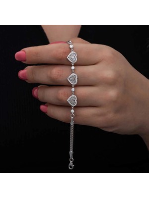 Bazarhane ​gümüş Baget Taşlı Kalp Kadın Bileklik