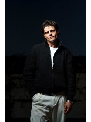 Erkek Fermuarlı Cep Detaylı Triko Ceket