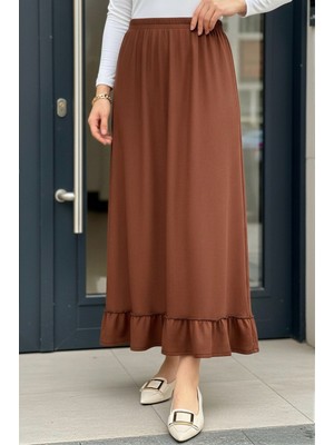 İmaj Butik Taba Eteği Katlı Bel Lastikli Bürümcük Etek