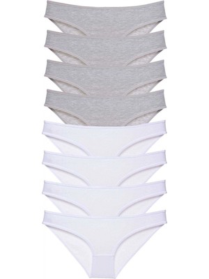 Marsilyan 8 Adet Süper Eko Set Likralı Kadın Slip Külot Gri Beyaz