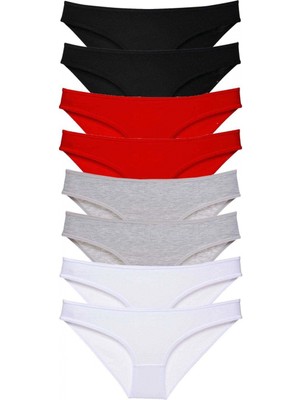 Marsilyan 8 Adet Süper Eko Set Likralı Kadın Slip Külot Siyah Kırmızı Gri Beyaz