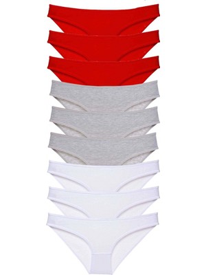 Marsilyan 9 Adet Süper Eko Set Likralı Kadın Slip Külot Kırmızı Gri Beyaz