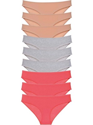 Marsilyan 9 Adet Süper Eko Set Likralı Kadın Slip Külot Ten Gri Fuşya