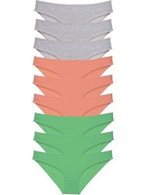 Marsilyan 9 Adet Süper Eko Set Likralı Kadın Slip Külot Gri Pudra Yeşil