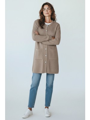 Ece Giyim Kadın Önü Düğmeli Cepli Yanlardan Yırtmaçsız Merserize Hırka