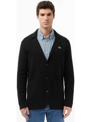 Lacoste Men's Classic Fit V Neck Cardigan Erkek Classic Fit V Yaka Triko Hırka Siyah