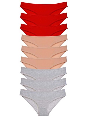 Marsilyan 9 Adet Süper Eko Set Likralı Kadın Slip Külot Kırmızı Ten Gri