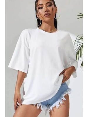 Serac Collection Unisex Baskılı Oversize T-Shirt - Beyaz