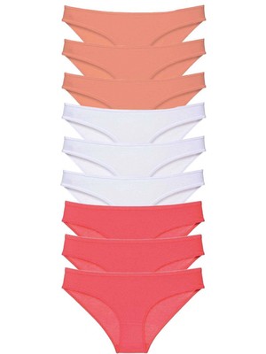 Marsilyan 9 Adet Süper Eko Set Likralı Kadın Slip Külot Pudra Beyaz Fuşya