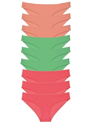 Marsilyan 9 Adet Süper Eko Set Likralı Kadın Slip Külot Pudra Yeşil Fuşya