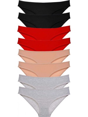 Marsilyan 8 Adet Süper Eko Set Likralı Kadın Slip Külot Siyah Kırmızı Ten Gri