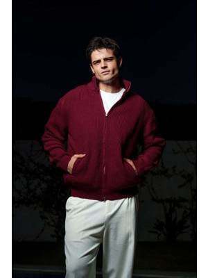 Erkek Fermuarlı Cep Detaylı Triko Ceket