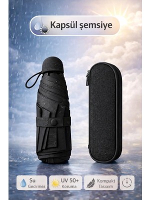 Berdina Home Çantalı Kapsül Şemsiye 8 Telli Fiber Şemsiye Taşınır Manuel Mini Boy Kadın Güneş Şemsiyesi