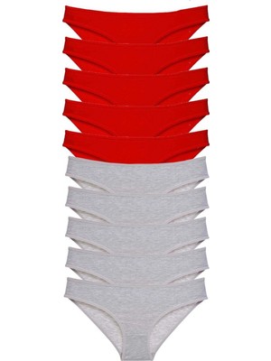 Marsilyan 10 Adet Süper Eko Set Likralı Kadın Slip Külot Kırmızı Gri