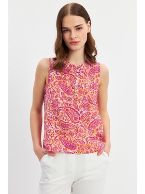 Civetta Çokrenkli Düğme Detaylı Kolsuz Bluz