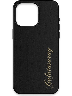 iPhone 15 Pro Uyumlu Galatasaray Gold El Yazı Deri Magsafe Lisanslı Telefon Kılıfı