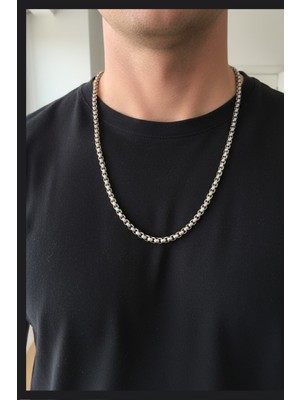 Norayn Erkek Gümüş Rengi Dokulu Halka Zincir Kolye - Modern Tasarım