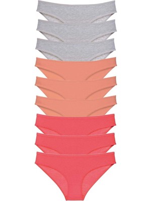 Marsilyan 9 Adet Süper Eko Set Likralı Kadın Slip Külot Gri Pudra Fuşya