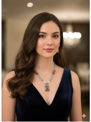 Eski Yeni Antik Doğal Taşlı Kolye Akik , Turkuaz, Howlite ,amazonit Taşlı