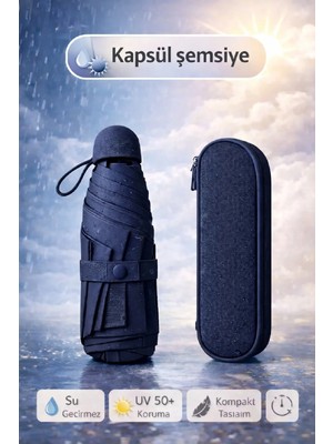 Berdina Home Çantalı Kapsül Şemsiye 8 Telli Fiber Şemsiye Taşınır Manuel Mini Boy Kadın Güneş Şemsiyesi