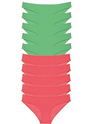 Marsilyan 10 Adet Eko Set Likralı Kadın Slip Külot Yeşil Fuşya