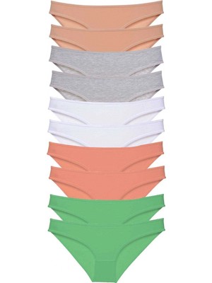 Marsilyan 10 Adet Süper Eko Set Likralı Kadın Slip Külot Ten Gri Beyaz Pudra Yeşil