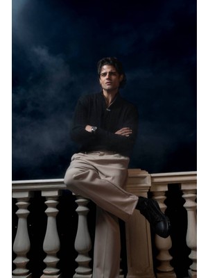 Erkek Yarım Fermuarlı Saç Örgü Desenli Kazak