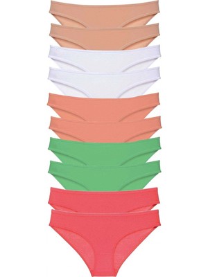 Marsilyan 10 Adet Süper Eko Set Likralı Kadın Slip Külot Ten Beyaz Pudra Yeşil Fuşya