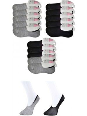 Marsilyan Siyah ve Gri Kadın Babet Çorap 15 Çift