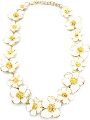 Flamex Mineli Çiçek Kolye - Krem