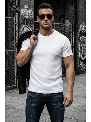 Oksit Ftx California Flok Baskı Detaylı Premium Fitilli Kumaş Erkek T-Shirt