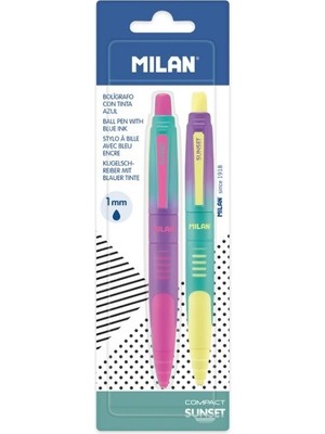 Milan Sunset Compact 2'li Tükenmez Kalem Seti (Mavi Mürekkep)