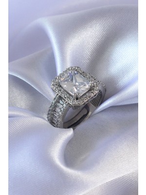 Shoplet Buğz Gümüş Renk Zirkon Taşlı Kadın Yüzük