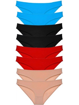 Marsilyan 8 Adet Süper Eko Set Likralı Kadın Slip Külot Siyah Kırmızı Ten Mavi