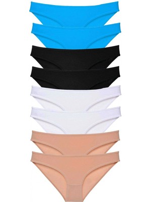 Marsilyan 8 Adet Süper Eko Set Likralı Kadın Slip Külot Siyah Ten Beyaz Mavi