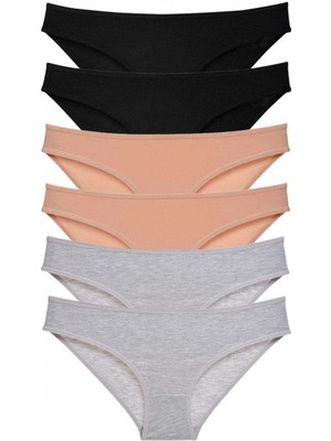 Marsilyan 6 Adet Süper Eko Set Likralı Kadın Slip Külot Siyah Ten Gri